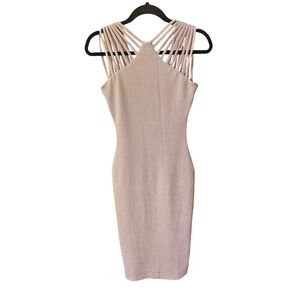 Dress The Population XS Pink Gold Textured Sleeveless Bodycon‎ Midi Dress